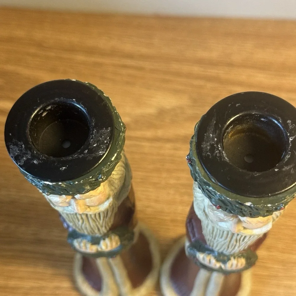 SANTA CANDLE STICK HOLDER SET CHRISTMAS 8.75
